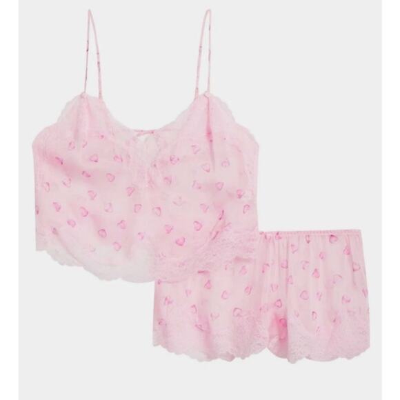 SKIMS Sz 2X 16/18 Romance Silk Lace Camisole Shorts Set Pajamas Cherry Blossom - Picture 6 of 7